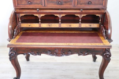 19th Century Antique Roll Top Desk In Walnut