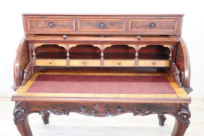 19th Century Antique Roll Top Desk In Walnut