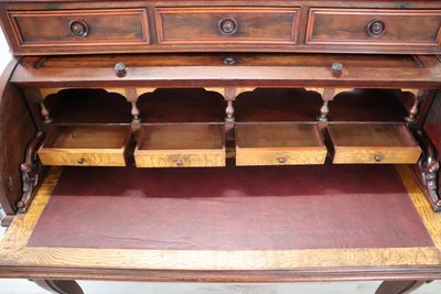 19th Century Antique Roll Top Desk In Walnut