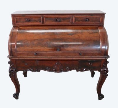 19th Century Antique Roll Top Desk In Walnut