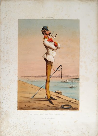 Types militaires Autriche 1862 Officier Supérieur d'Infanterie  lithographie 19ème