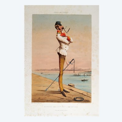 Types militaires Autriche 1862 Officier Supérieur d'Infanterie  lithographie 19ème