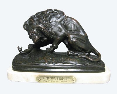 Bronze Sculpture Lion Au Serpent By Victor Chemin.