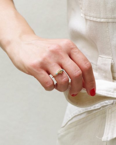 Fede Anello in oro rosa 14k con turchese, anello fede, anello promessa, anello di fidanzamento e matrimonio