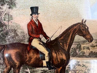 Antique engraving 1837 - John Mytton on horseback - hunting scene - signed W. Giller - framed