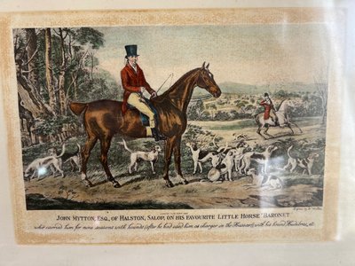 Antique engraving 1837 - John Mytton on horseback - hunting scene - signed W. Giller - framed