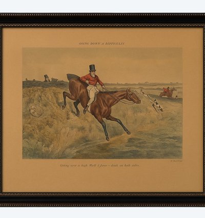 Alter Stich - Henry Alken - "Going Down a Difficulty" - Treibjagd - England - 1830