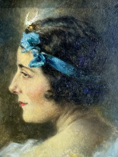 ALEXIS VOLLON 1865 -1945 /ÖL AUF TAFEL UNTER GLAS "FRAUENPORTRÄT 1930"