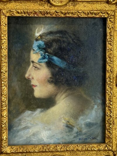 ALEXIS VOLLON 1865 -1945 /ÖL AUF TAFEL UNTER GLAS "FRAUENPORTRÄT 1930"