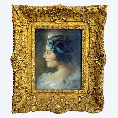 ALEXIS VOLLON 1865 -1945 /ÖL AUF TAFEL UNTER GLAS "FRAUENPORTRÄT 1930"