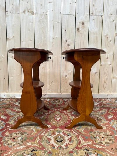 Pair of oval chevet tables in cherry