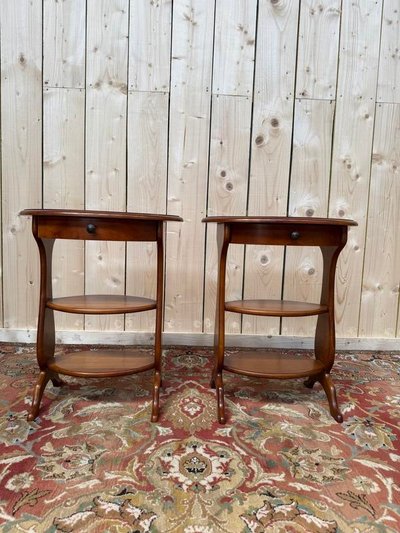 Pair of oval chevet tables in cherry