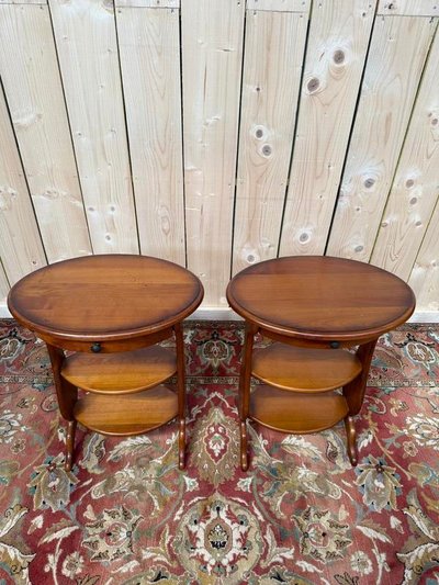 Pair of oval chevet tables in cherry