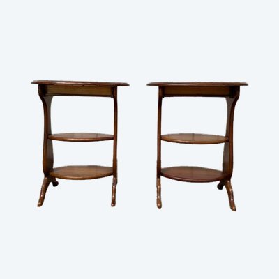 Pair of oval chevet tables in cherry