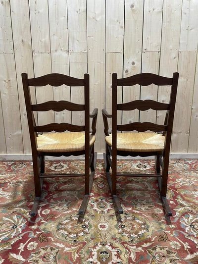 Paire de fauteuils pailles rustiques à bascule - rocking-chair chair 