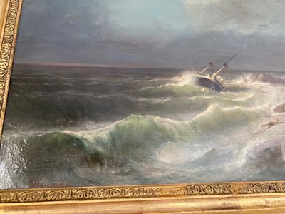 Tableau naufrage côtier Auguste VIANDE DOVIANE XIX E