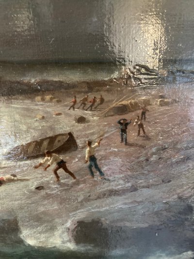 Tableau naufrage côtier Auguste VIANDE DOVIANE XIX E