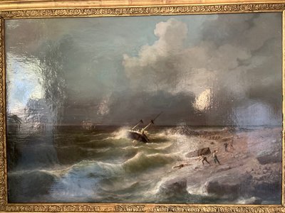 Tableau naufrage côtier Auguste VIANDE DOVIANE XIX E
