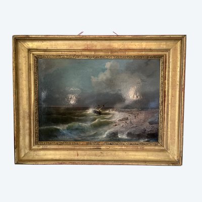 Tableau naufrage côtier Auguste VIANDE DOVIANE XIX E