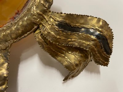 Henri Fernandez - Applique Poisson en laiton et agate Circa 1970