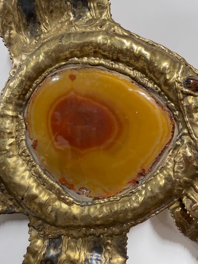 Henri Fernandez - Applique Poisson en laiton et agate Circa 1970