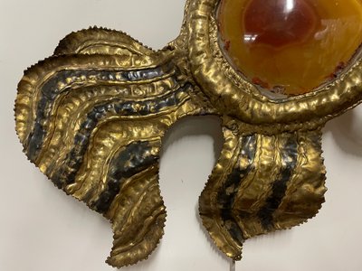 Henri Fernandez - Applique Poisson en laiton et agate Circa 1970