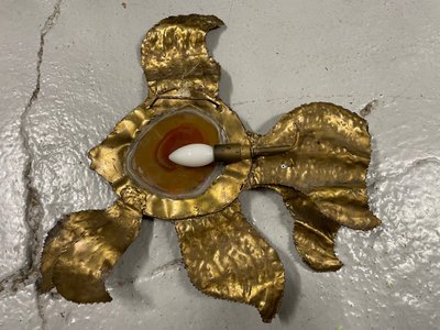 Henri Fernandez - Applique Poisson en laiton et agate Circa 1970