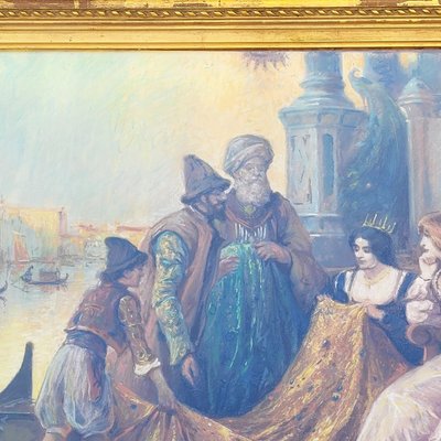 Stoffhändler in Venedig, gerahmtes Pastell, Anfang des 20. Jahrhunderts