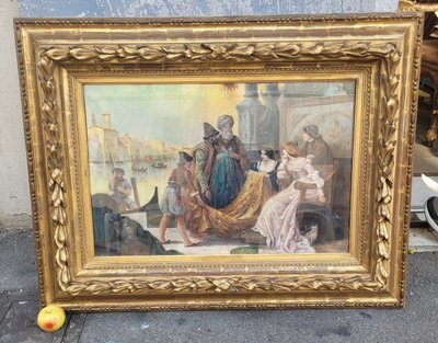 Stoffhändler in Venedig, gerahmtes Pastell, Anfang des 20. Jahrhunderts