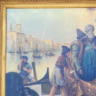 Stoffhändler in Venedig, gerahmtes Pastell, Anfang des 20. Jahrhunderts