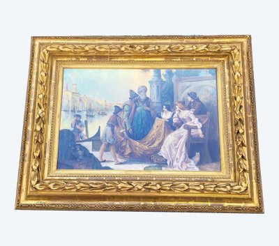Stoffhändler in Venedig, gerahmtes Pastell, Anfang des 20. Jahrhunderts