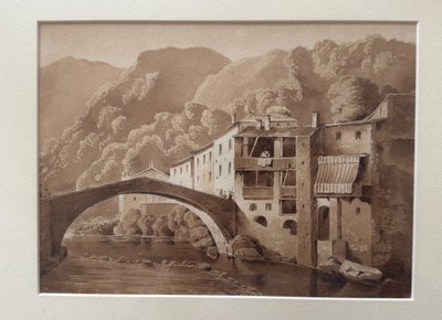 19th century drawing, Italian village in the mountains