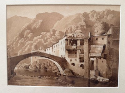 19th century drawing, Italian village in the mountains
