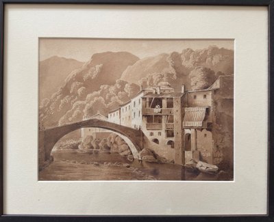 19th century drawing, Italian village in the mountains