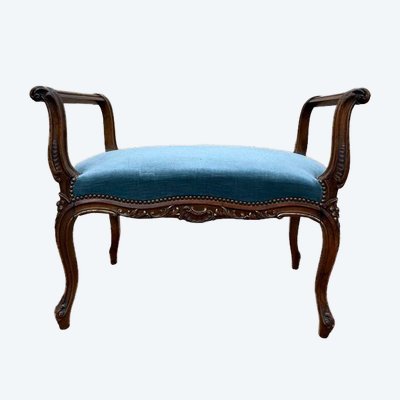 Banc - Banquette de piano ou d'entrée en velours bleu.