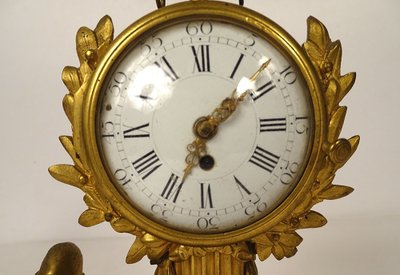 Small ormolu gardener clock with watering can Berthoud Paris 19th century