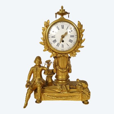 Small ormolu gardener clock with watering can Berthoud Paris 19th century
