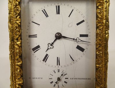 Russian travelling officer's clock gilt bronze Kreitz St Petersburg 19th century
