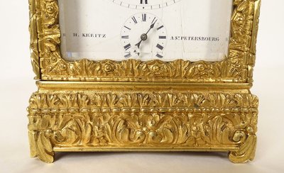 Russian travelling officer's clock gilt bronze Kreitz St Petersburg 19th century