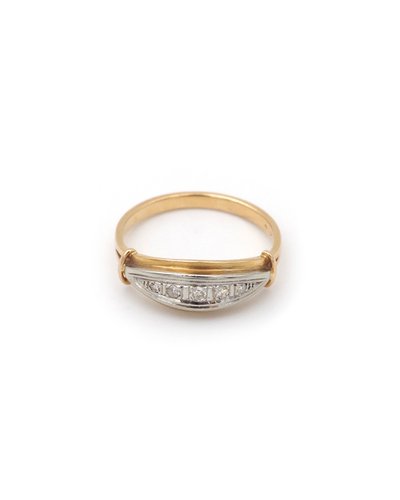 Anello da giarrettiera Art Déco in oro 18 ct e platino, anello con diamante antico, anello con linea di diamanti, 0,18