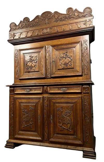 Montbéliard 4-panel Renaissance buffet in solid oak circa 1850