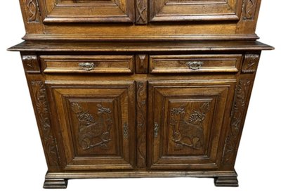 Montbéliard 4-panel Renaissance buffet in solid oak circa 1850