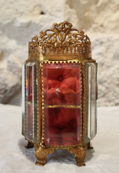 Large beveled glass and brass jewelry box, late 19th century, Napoleon III
