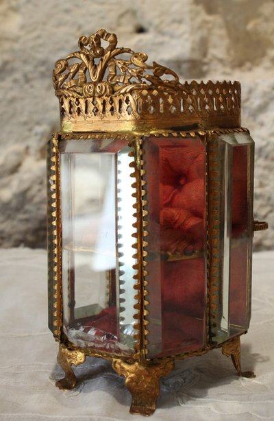 Large beveled glass and brass jewelry box, late 19th century, Napoleon III