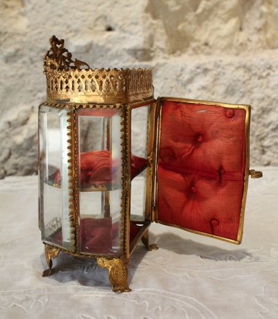 Large beveled glass and brass jewelry box, late 19th century, Napoleon III