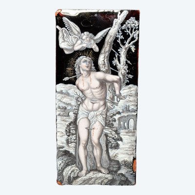 "Le martyre de St Sébastien", émail peint, Limoges, XIXème siècle