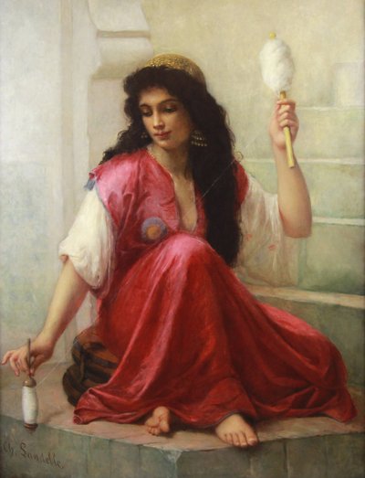 Charles Zacharie Landelle Huile sur toile "Jeune orientale au fuseau" Par Charles Landelle ca 1870