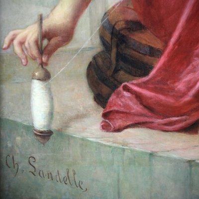 Charles Zacharie Landelle Huile sur toile "Jeune orientale au fuseau" Par Charles Landelle ca 1870