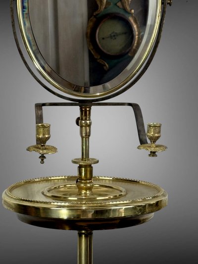 NAPOLEON III PERIOD BRASS TRIPTYCH BARBER MIRROR ADJUSTABLE IN HEIGHT