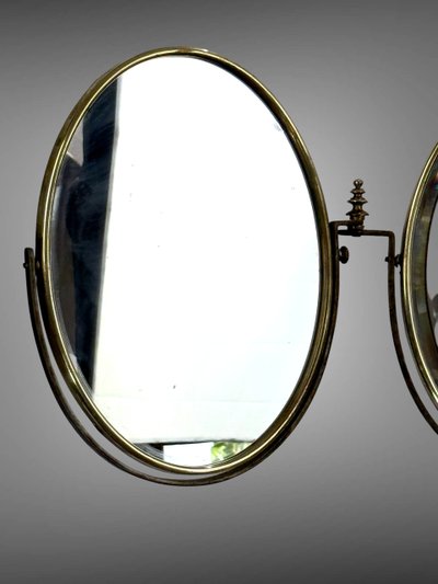NAPOLEON III PERIOD BRASS TRIPTYCH BARBER MIRROR ADJUSTABLE IN HEIGHT